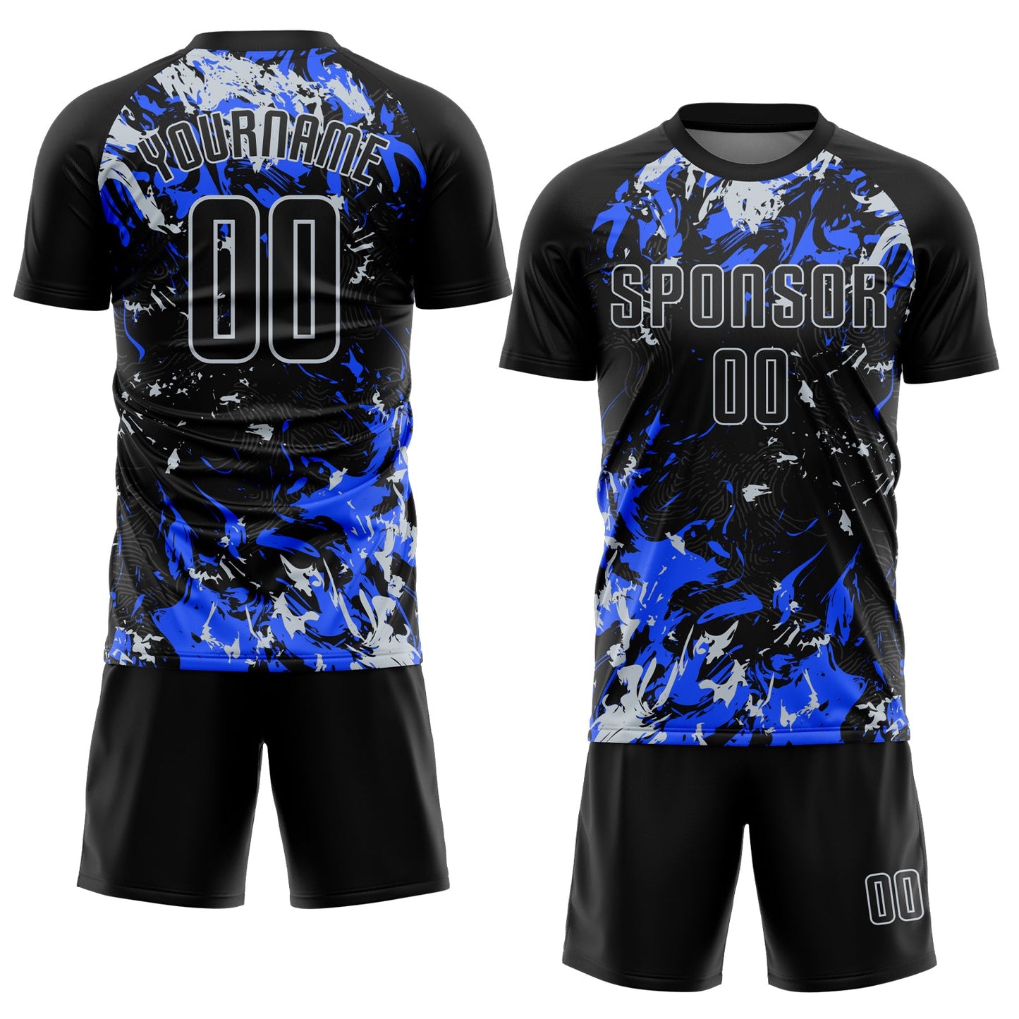 Custom Black Silver-Royal Fluid Art Splash Sublimation Soccer Uniform Jersey view 2