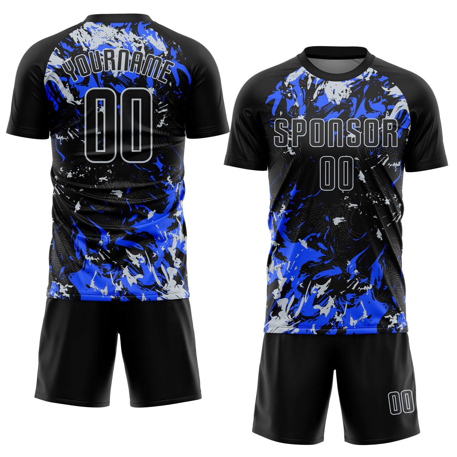 Custom Black Silver-Royal Fluid Art Splash Sublimation Soccer Uniform Jersey view 2
