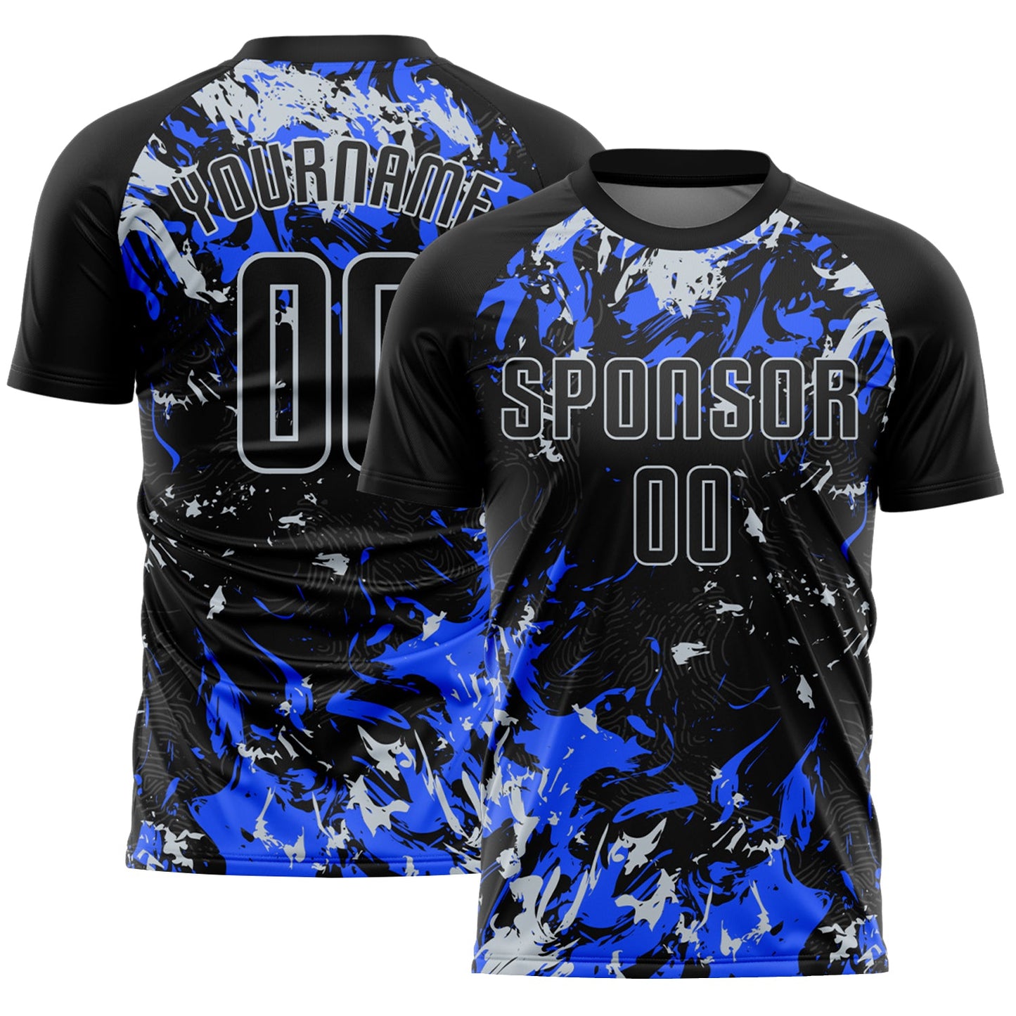 Custom Black Silver-Royal Fluid Art Splash Sublimation Soccer Uniform Jersey - Main View