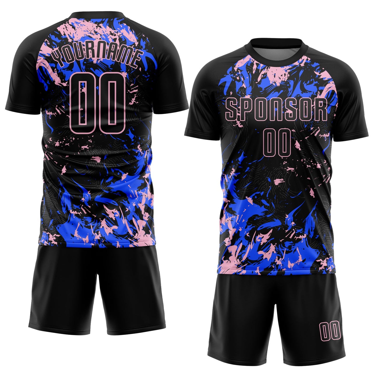Custom Black Light Pink-Royal Fluid Art Splash Sublimation Soccer Uniform Jersey view 2