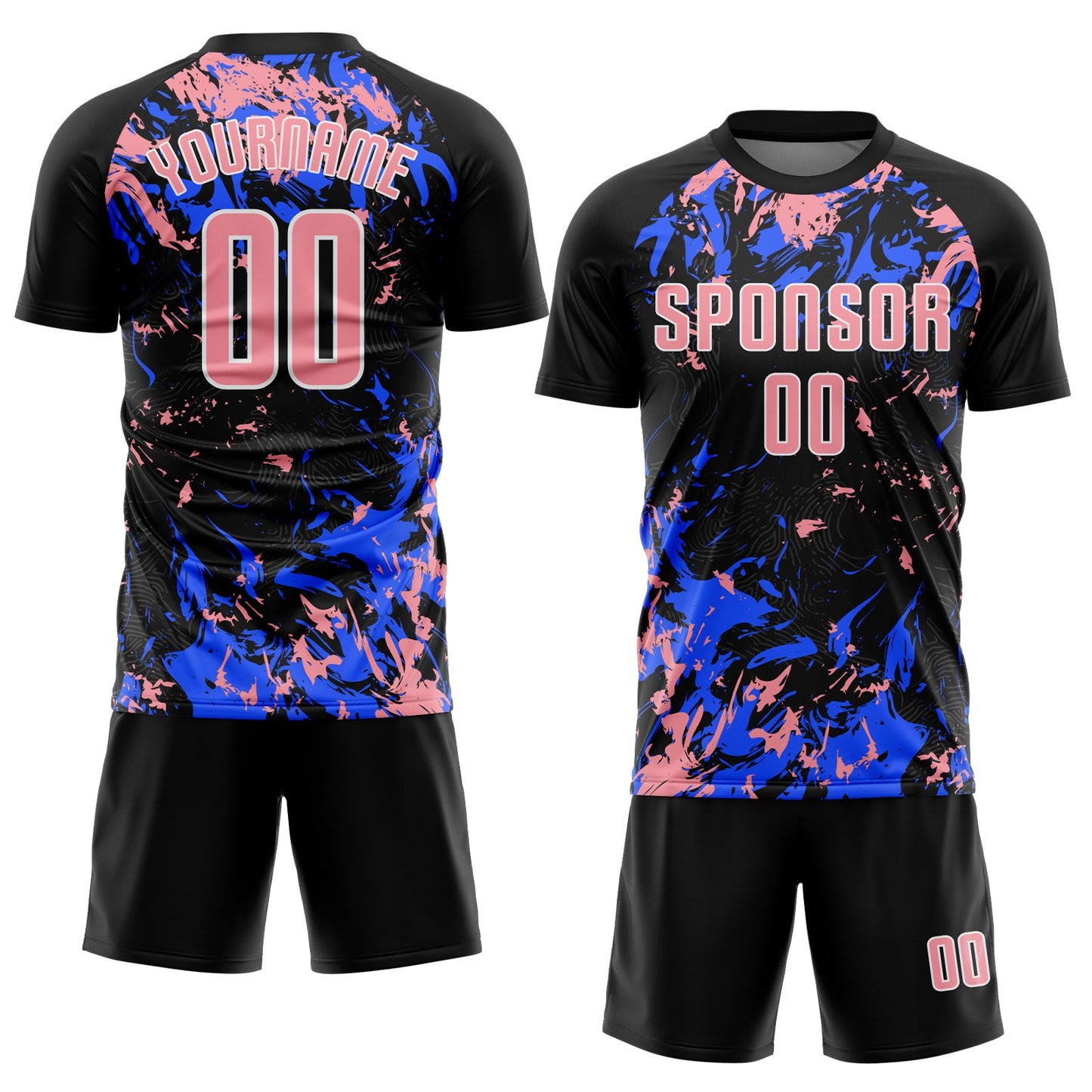 Custom Black Medium Pink Royal-White Fluid Art Splash Sublimation Soccer Uniform Jersey view 2