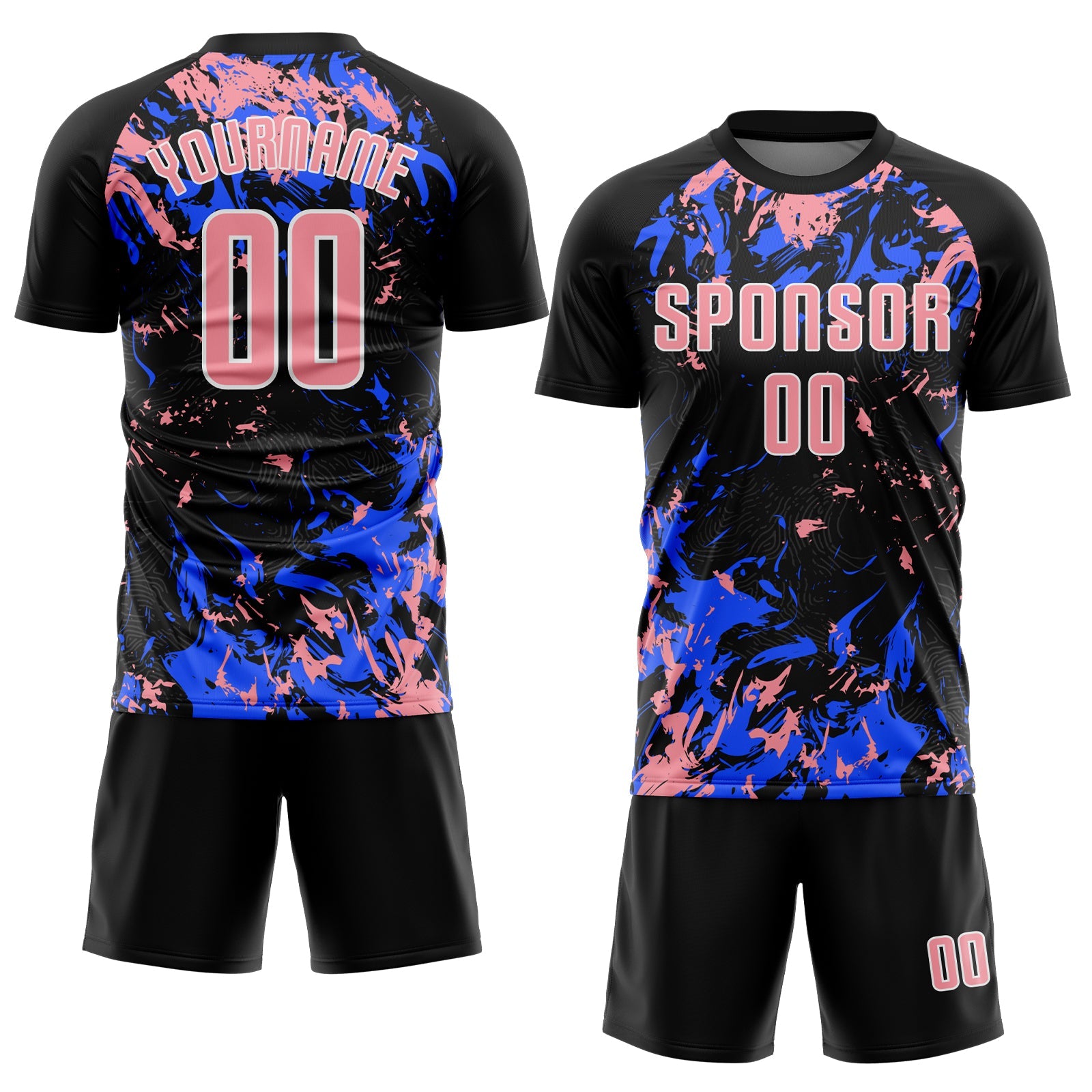 Custom Black Medium Pink Royal-White Fluid Art Splash Sublimation Soccer Uniform Jersey view 2