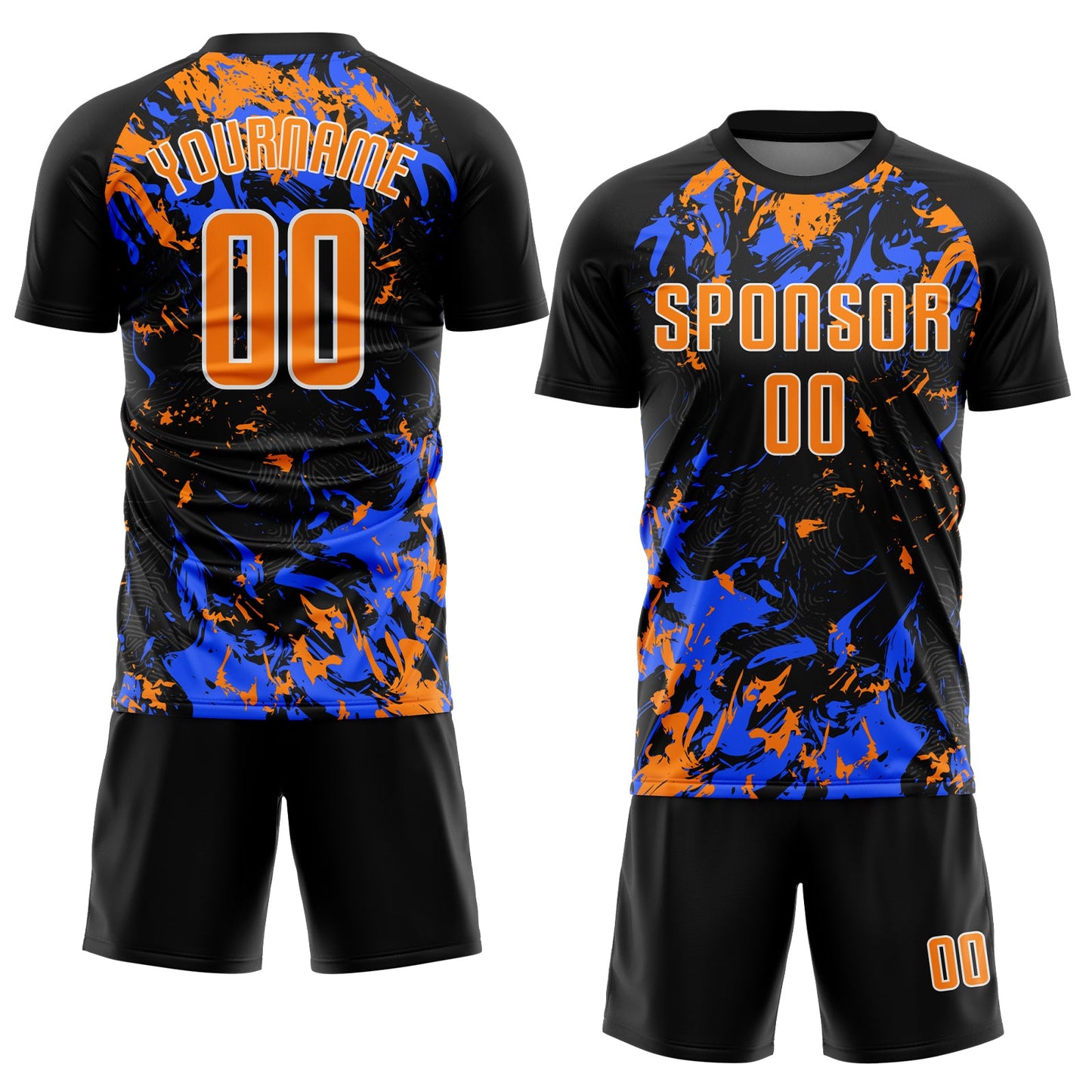 Custom Black Bay Orange Royal-White Fluid Art Splash Sublimation Soccer Uniform Jersey view 2