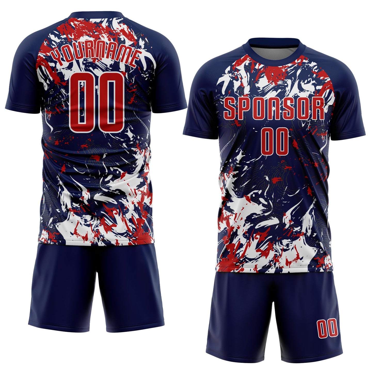 Custom Navy Red-White Fluid Art Splash Sublimation Soccer Uniform Jersey view 2