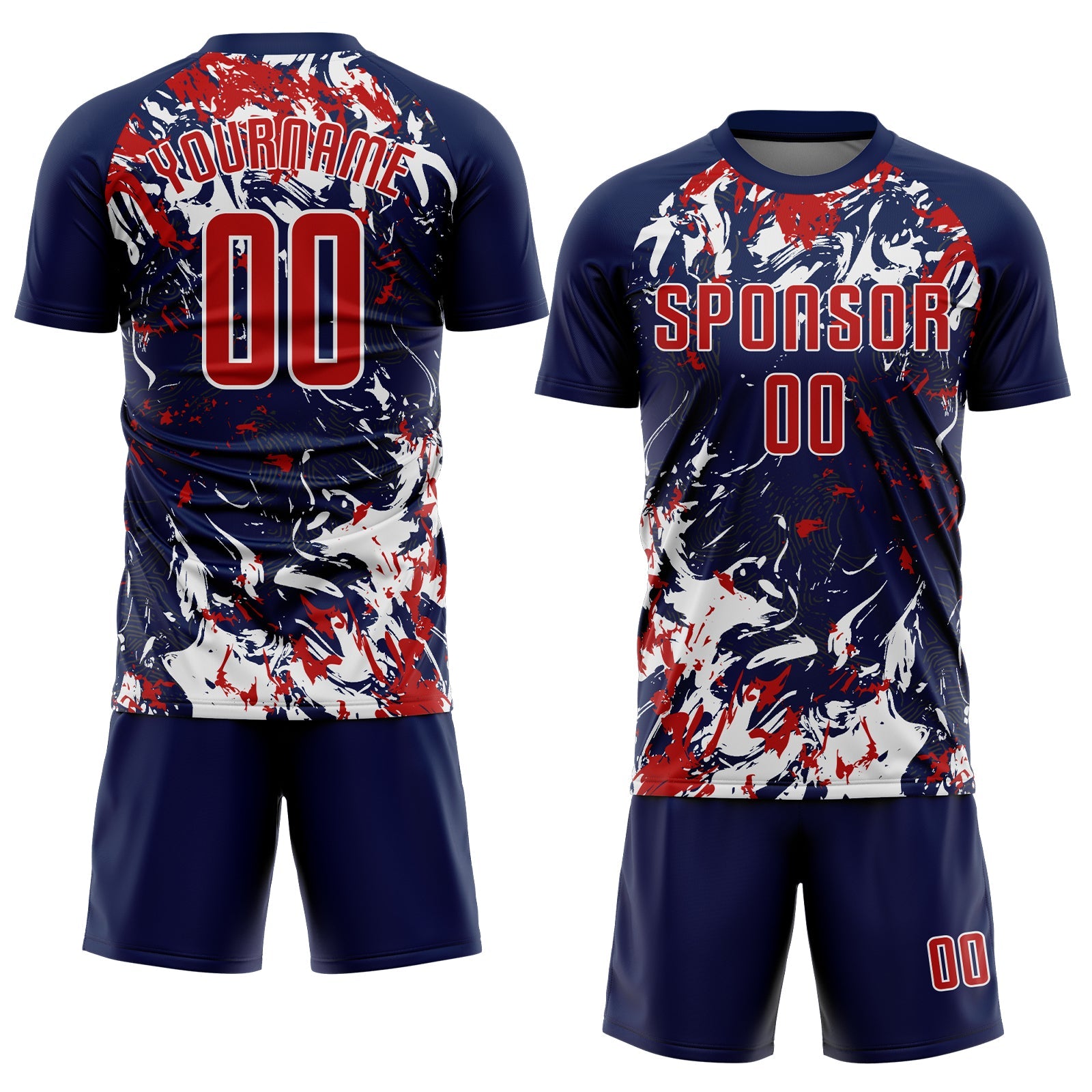 Custom Navy Red-White Fluid Art Splash Sublimation Soccer Uniform Jersey view 2