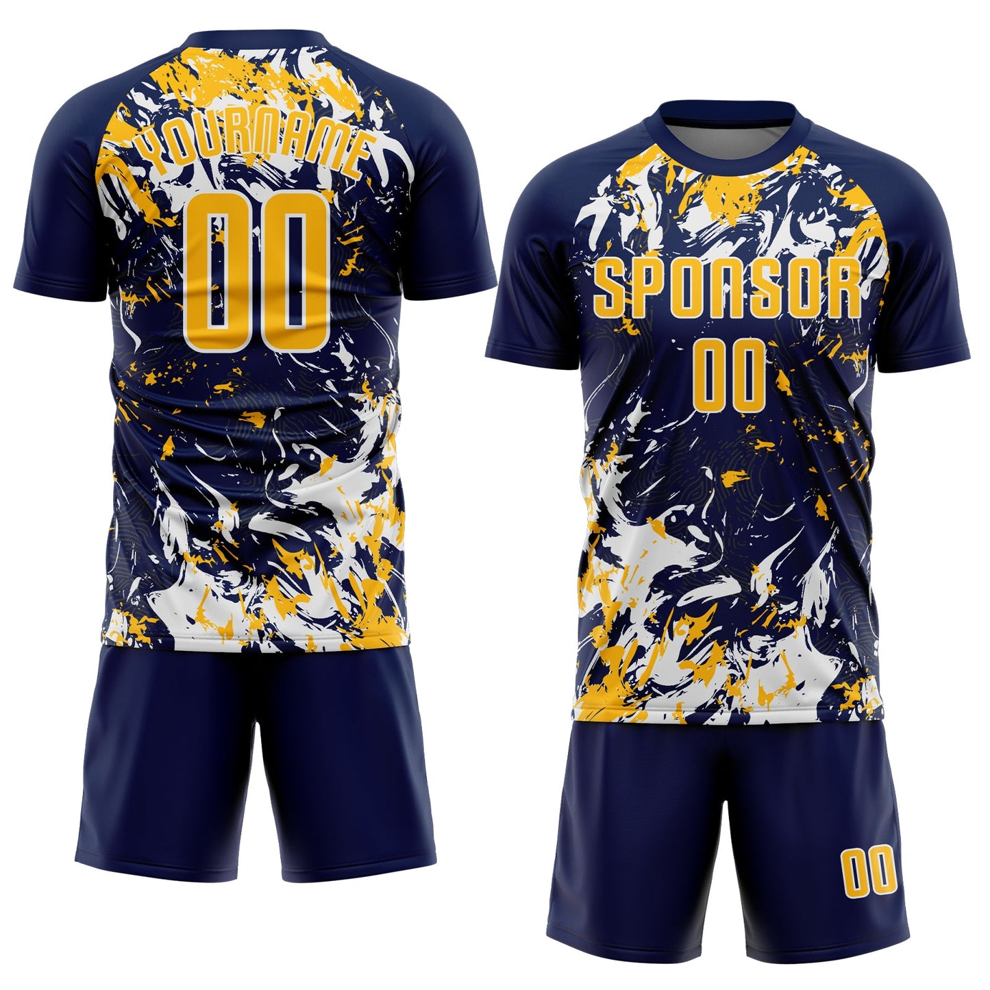Custom Navy Gold-White Fluid Art Splash Sublimation Soccer Uniform Jersey view 2