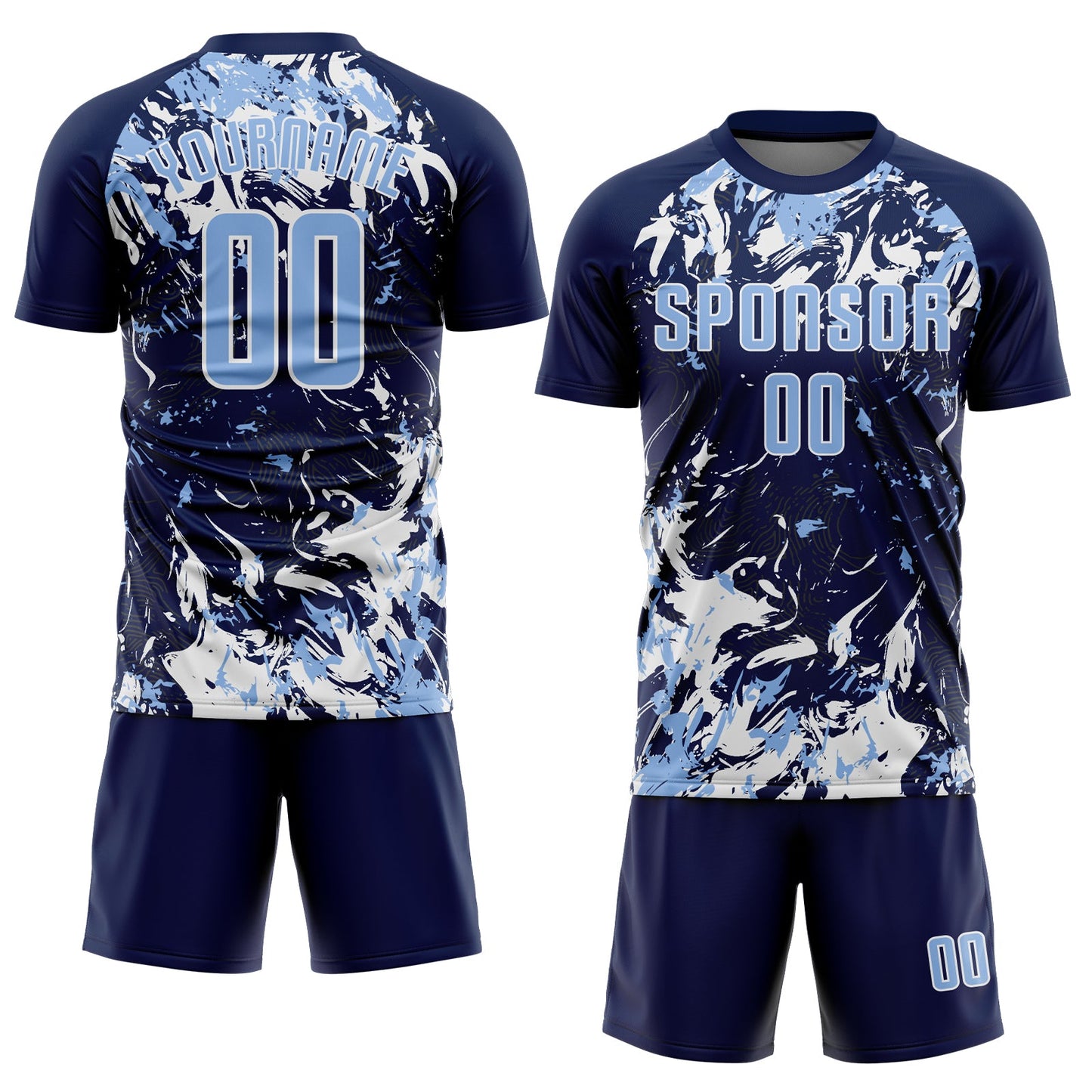 Custom Navy Light Blue-White Fluid Art Splash Sublimation Soccer Uniform Jersey view 2