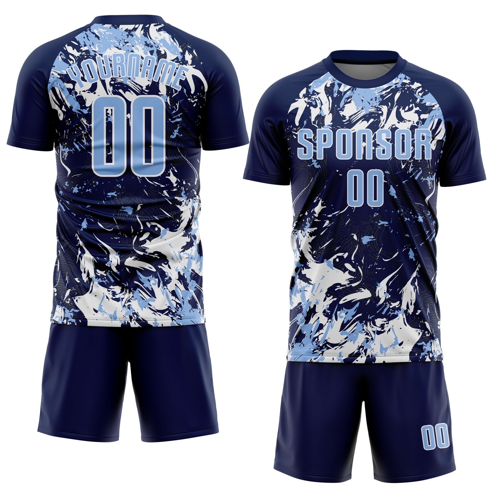 Custom Navy Light Blue-White Fluid Art Splash Sublimation Soccer Uniform Jersey view 2