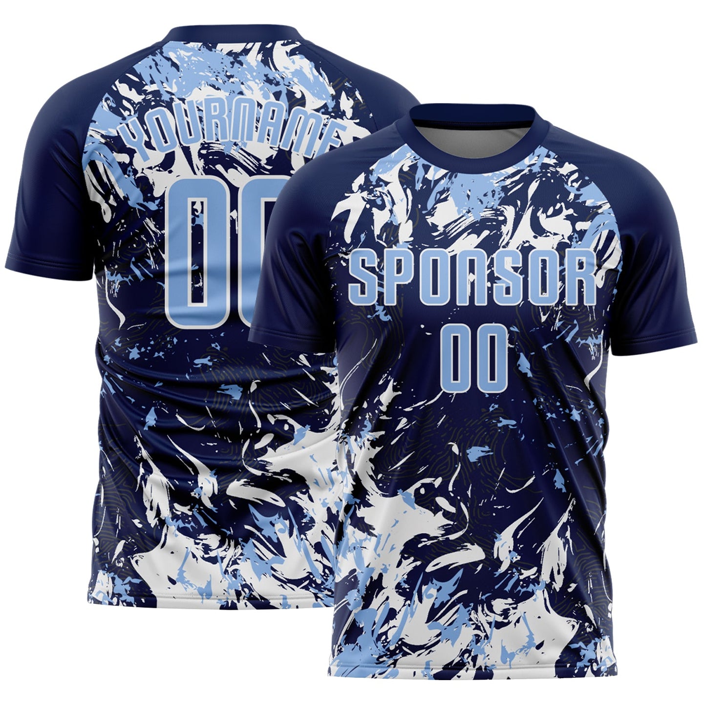 Custom Navy Light Blue-White Fluid Art Splash Sublimation Soccer Uniform Jersey - Main View