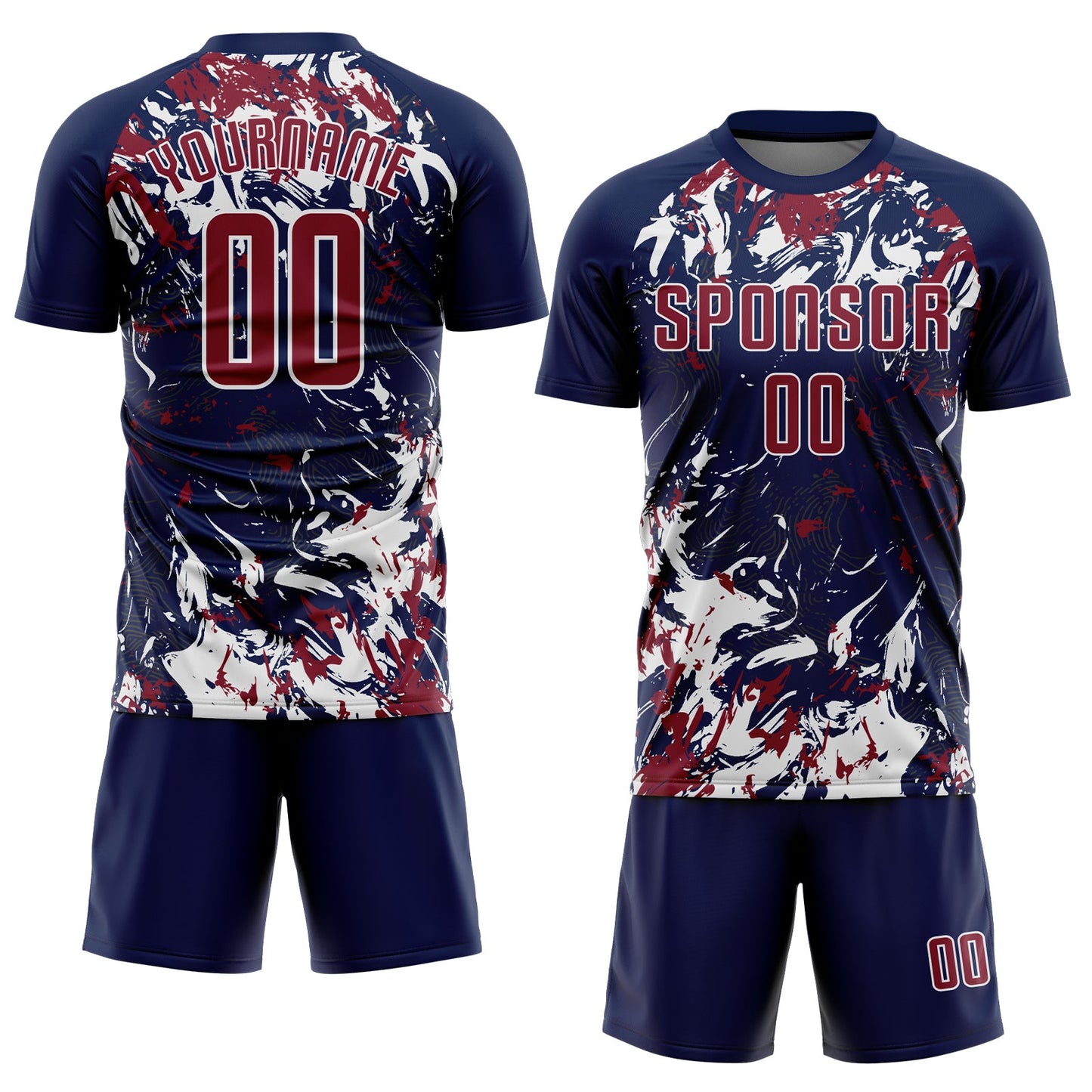 Custom Navy Crimson-White Fluid Art Splash Sublimation Soccer Uniform Jersey view 2