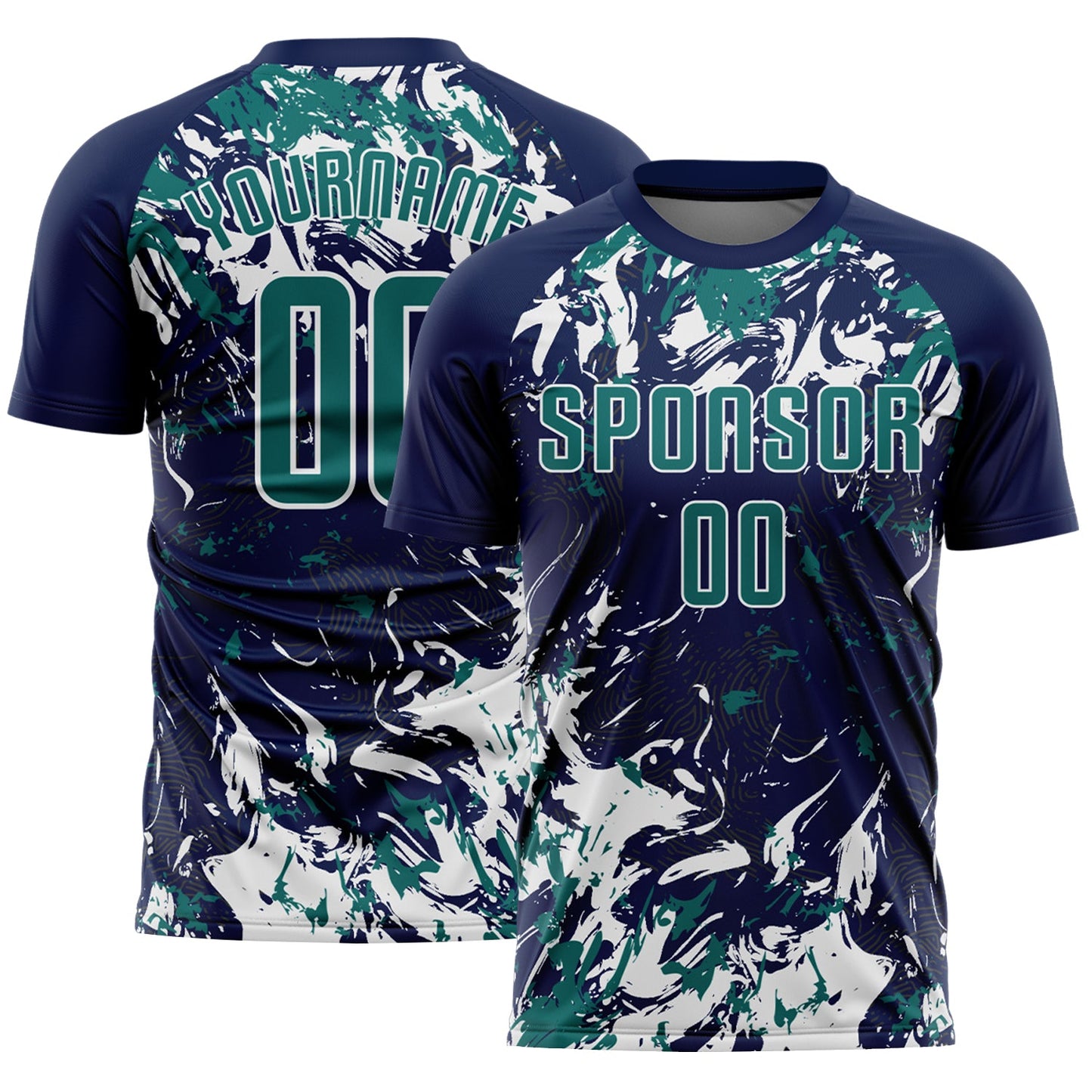 Custom Navy Teal-White Fluid Art Splash Sublimation Soccer Uniform Jersey - Main View