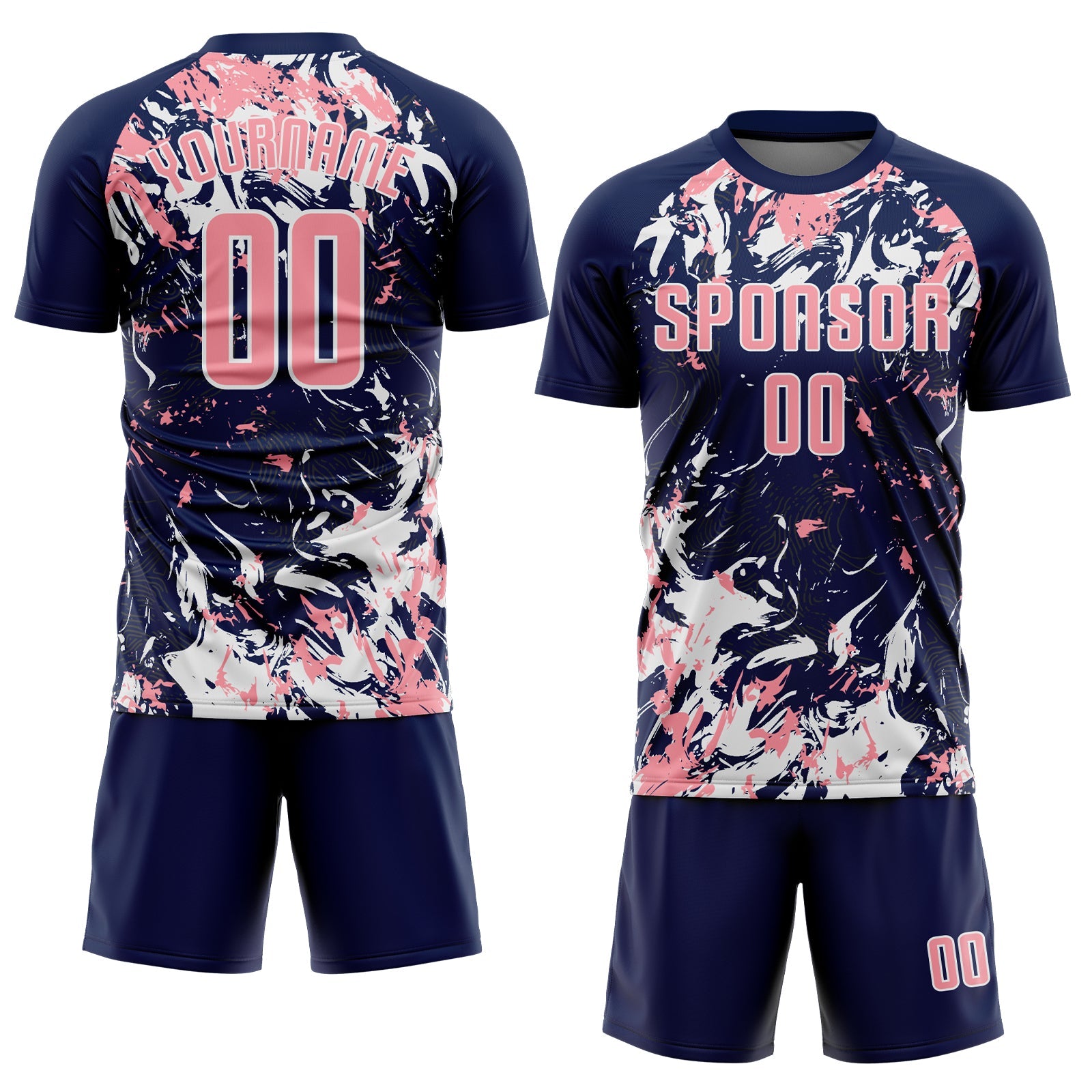 Custom Navy Medium Pink-White Fluid Art Splash Sublimation Soccer Uniform Jersey view 2