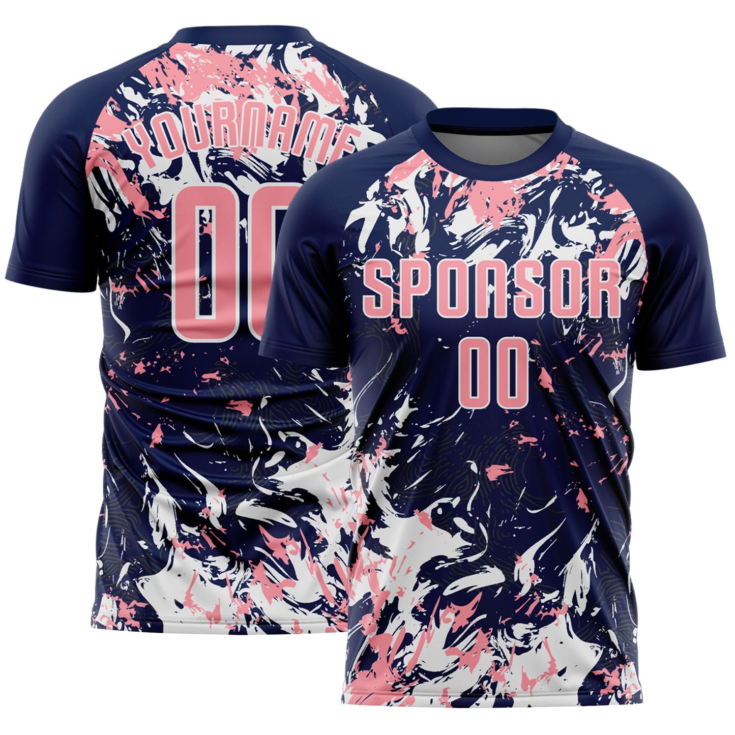Custom Navy Medium Pink-White Fluid Art Splash Sublimation Soccer Uniform Jersey - Main View