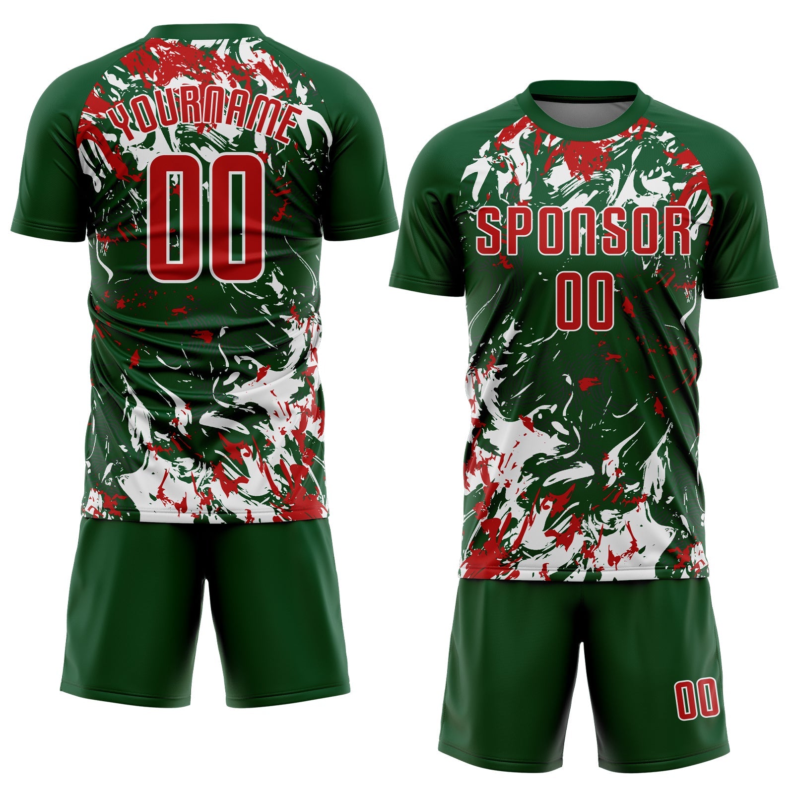 Custom Green Red-White Fluid Art Splash Sublimation Soccer Uniform Jersey view 2