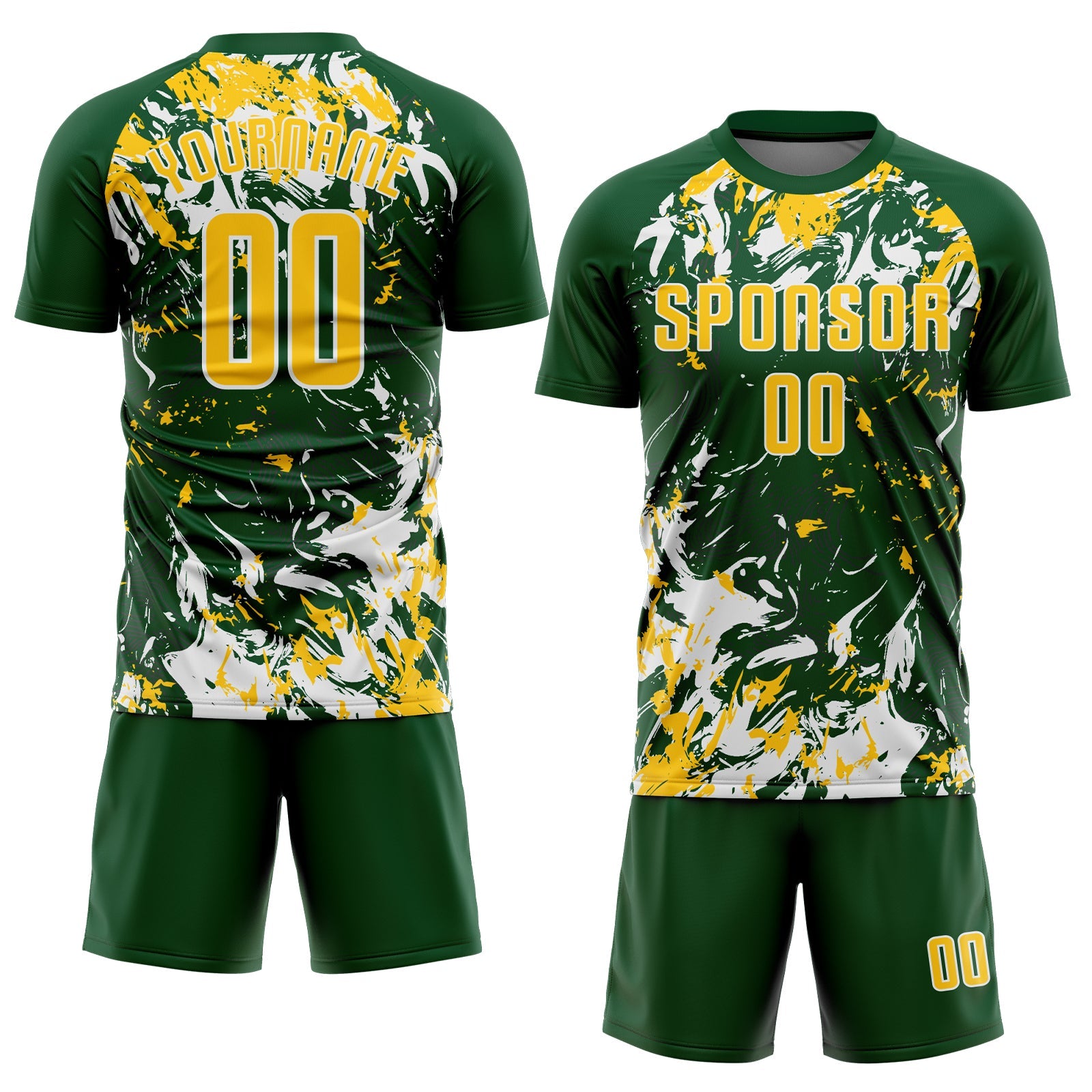 Custom Green Yellow-White Fluid Art Splash Sublimation Soccer Uniform Jersey view 2