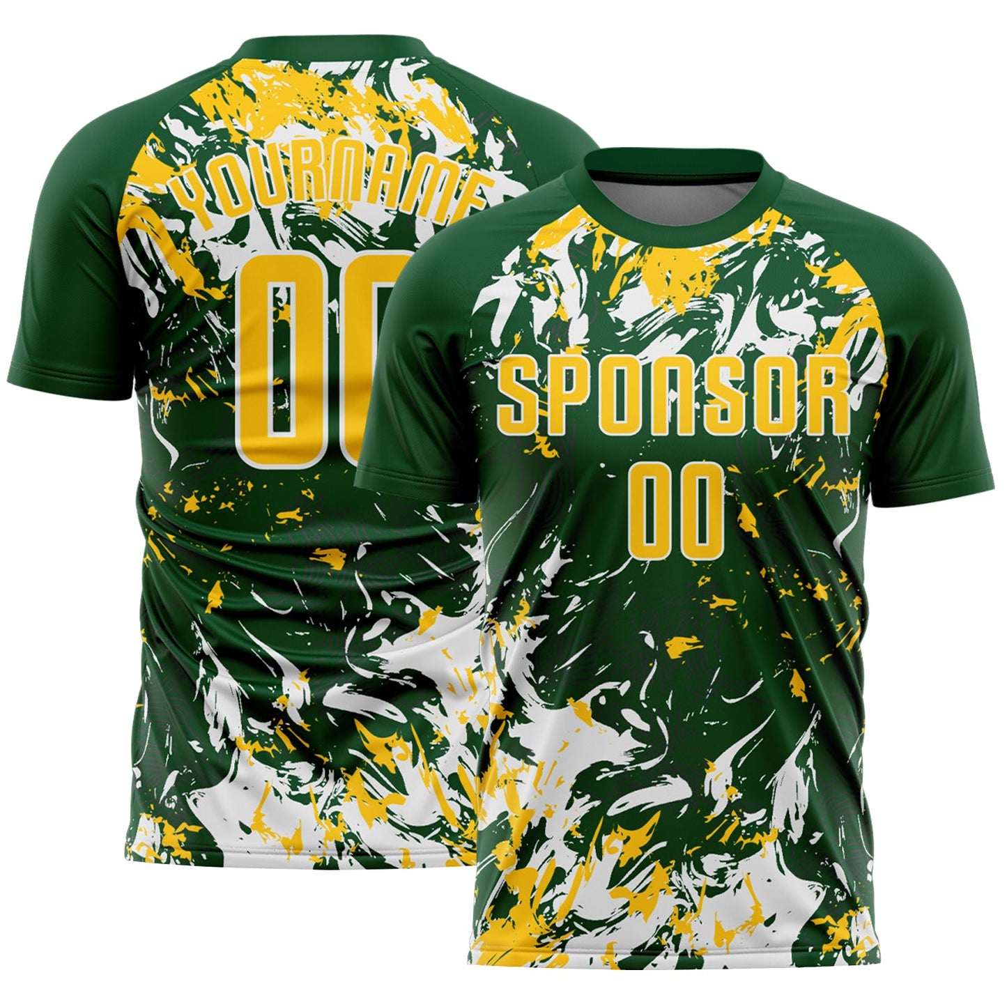Custom Green Yellow-White Fluid Art Splash Sublimation Soccer Uniform Jersey - Main View