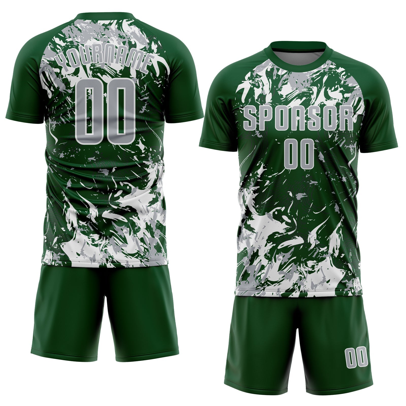 Custom Green Gray-White Fluid Art Splash Sublimation Soccer Uniform Jersey view 2