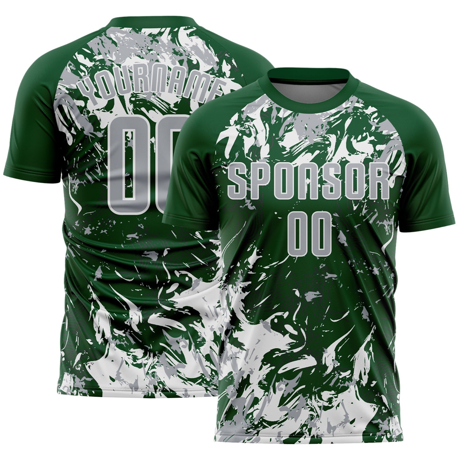 Custom Green Gray-White Fluid Art Splash Sublimation Soccer Uniform Jersey - Main View
