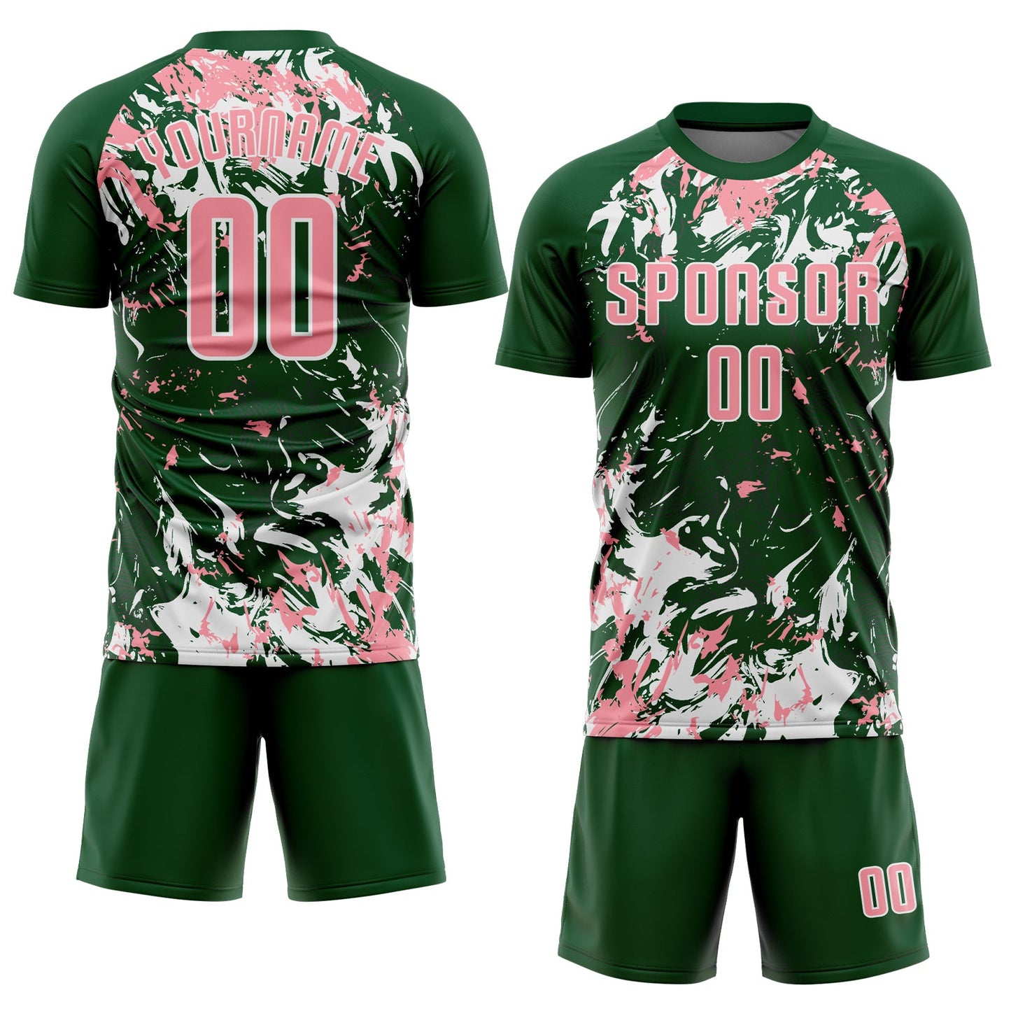Custom Green Medium Pink-White Fluid Art Splash Sublimation Soccer Uniform Jersey view 2