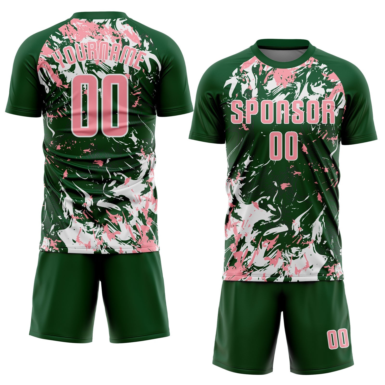 Custom Green Medium Pink-White Fluid Art Splash Sublimation Soccer Uniform Jersey view 2