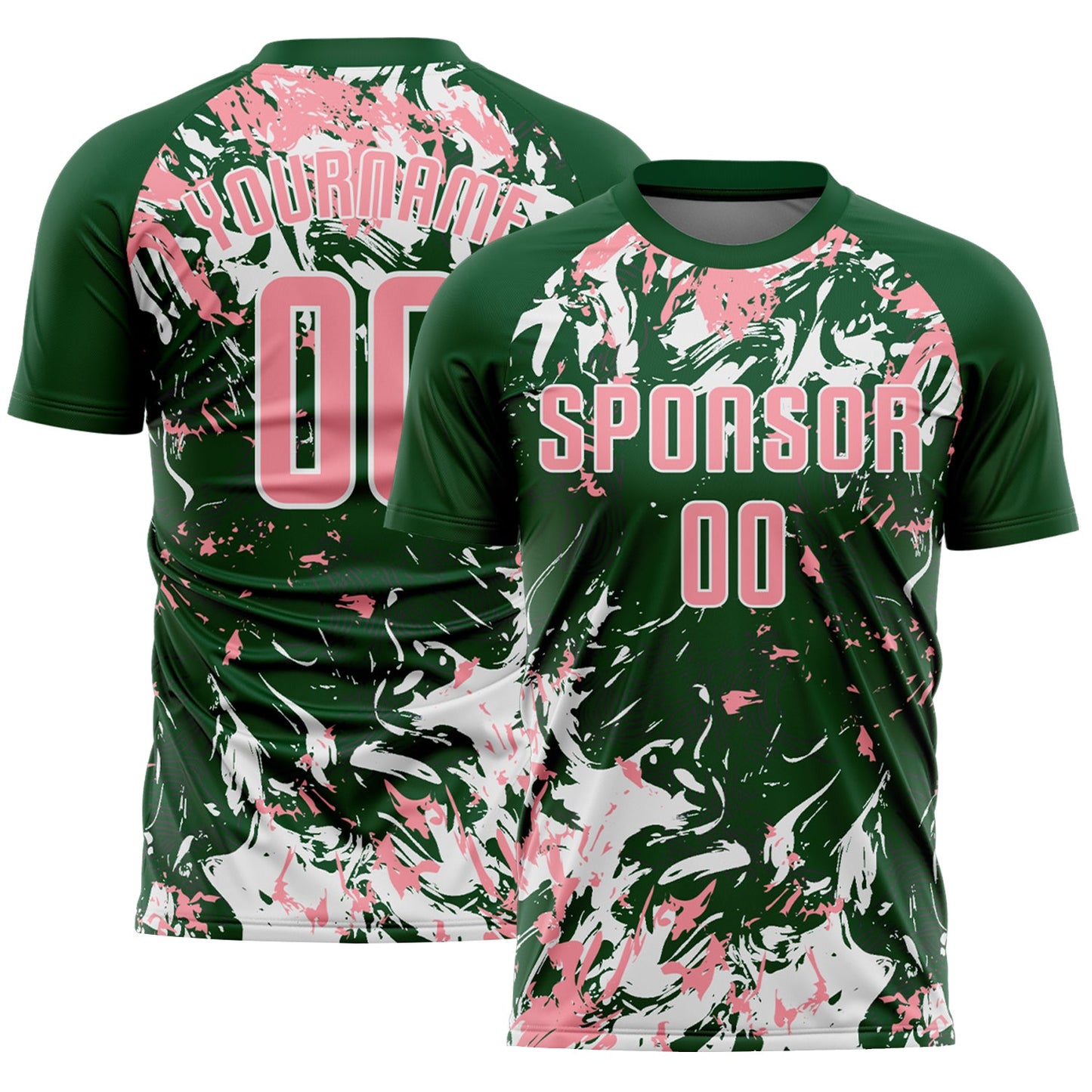 Custom Green Medium Pink-White Fluid Art Splash Sublimation Soccer Uniform Jersey - Main View