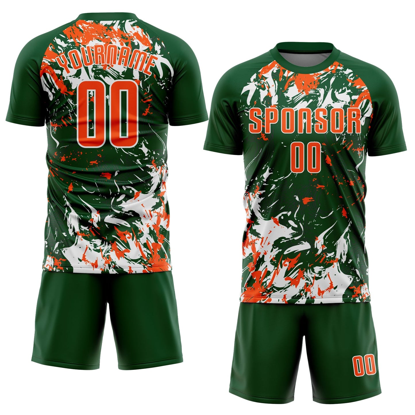 Custom Green Orange-White Fluid Art Splash Sublimation Soccer Uniform Jersey view 2