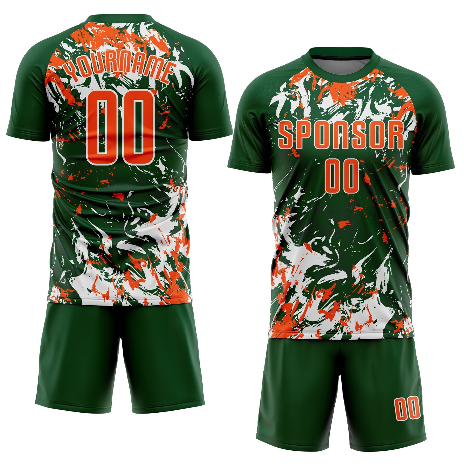 Custom Green Orange-White Fluid Art Splash Sublimation Soccer Uniform Jersey view 2