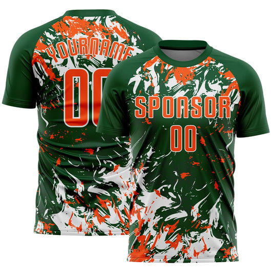 Custom Green Orange-White Fluid Art Splash Sublimation Soccer Uniform Jersey - Main View