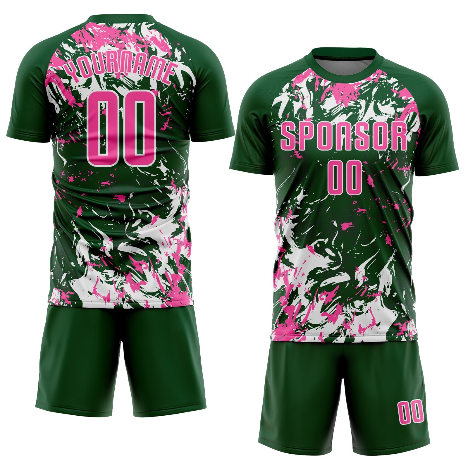 Custom Green Pink-White Fluid Art Splash Sublimation Soccer Uniform Jersey view 2