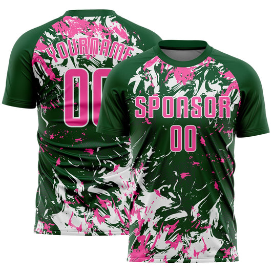 Custom Green Pink-White Fluid Art Splash Sublimation Soccer Uniform Jersey - Main View