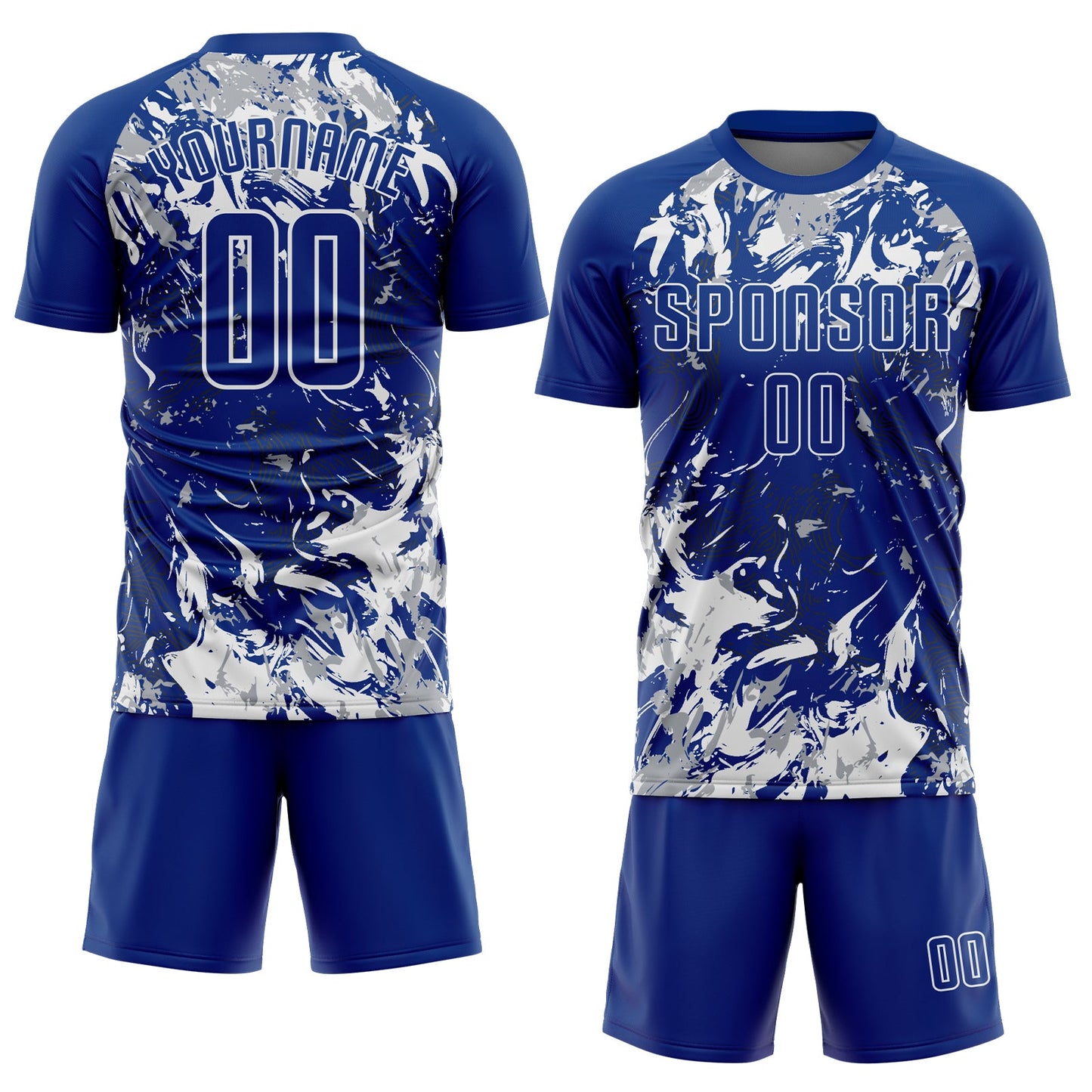 Custom Royal Gray-White Fluid Art Splash Sublimation Soccer Uniform Jersey view 2