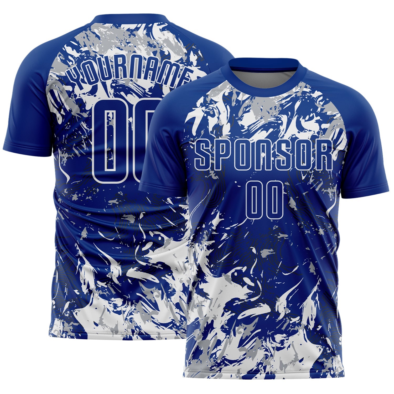 Custom Royal Gray-White Fluid Art Splash Sublimation Soccer Uniform Jersey - Main View
