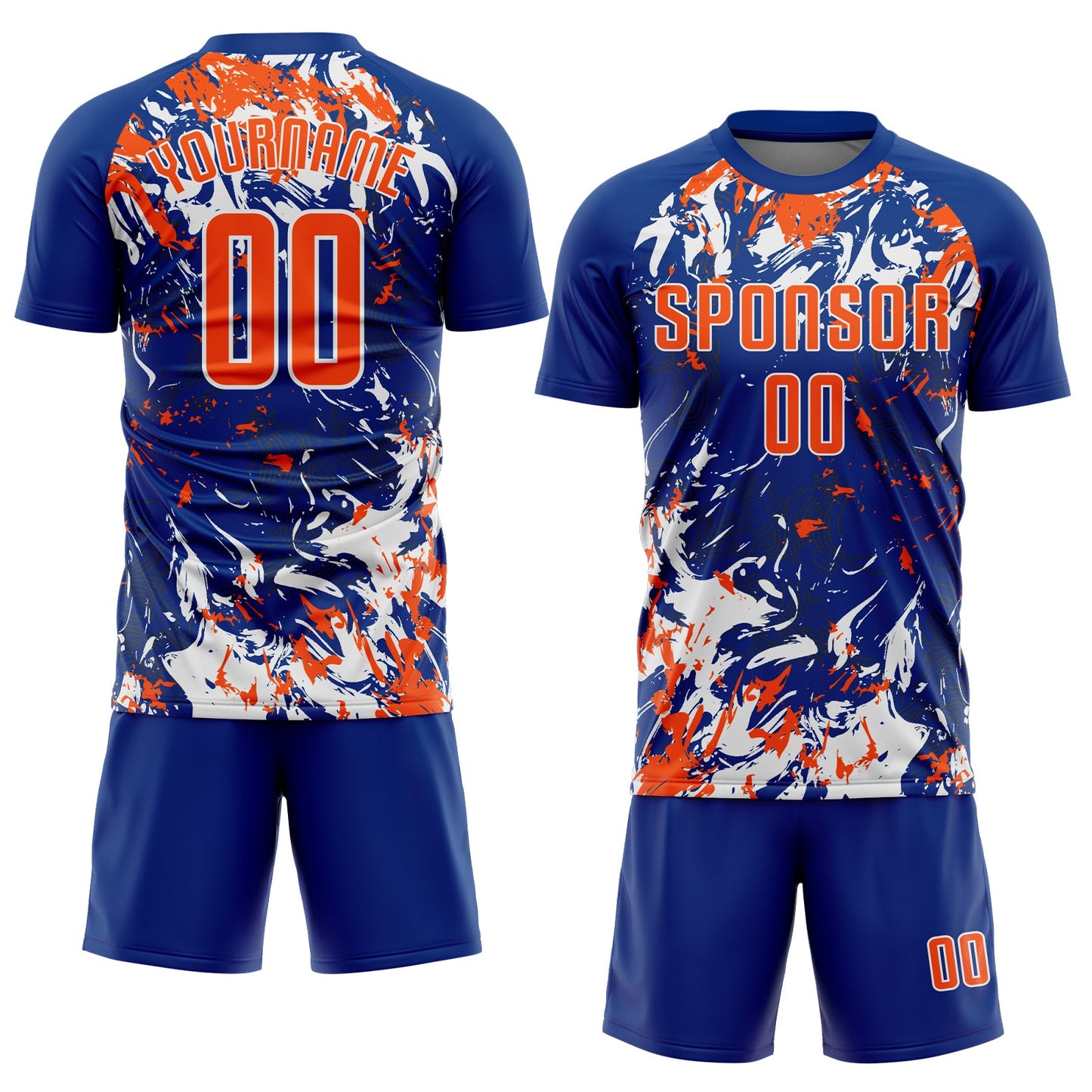 Custom Royal Orange-White Fluid Art Splash Sublimation Soccer Uniform Jersey view 2
