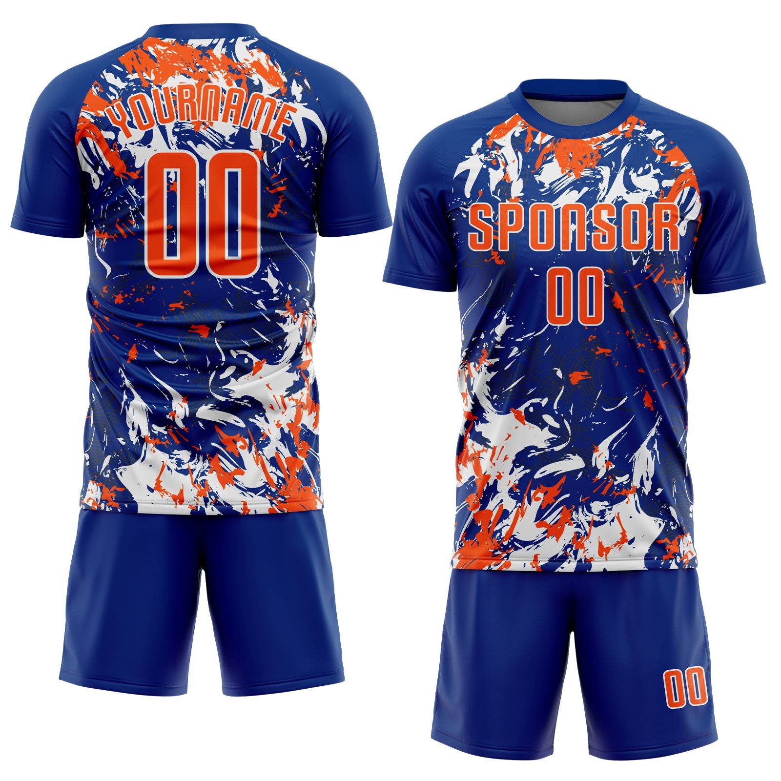 Custom Royal Orange-White Fluid Art Splash Sublimation Soccer Uniform Jersey view 2