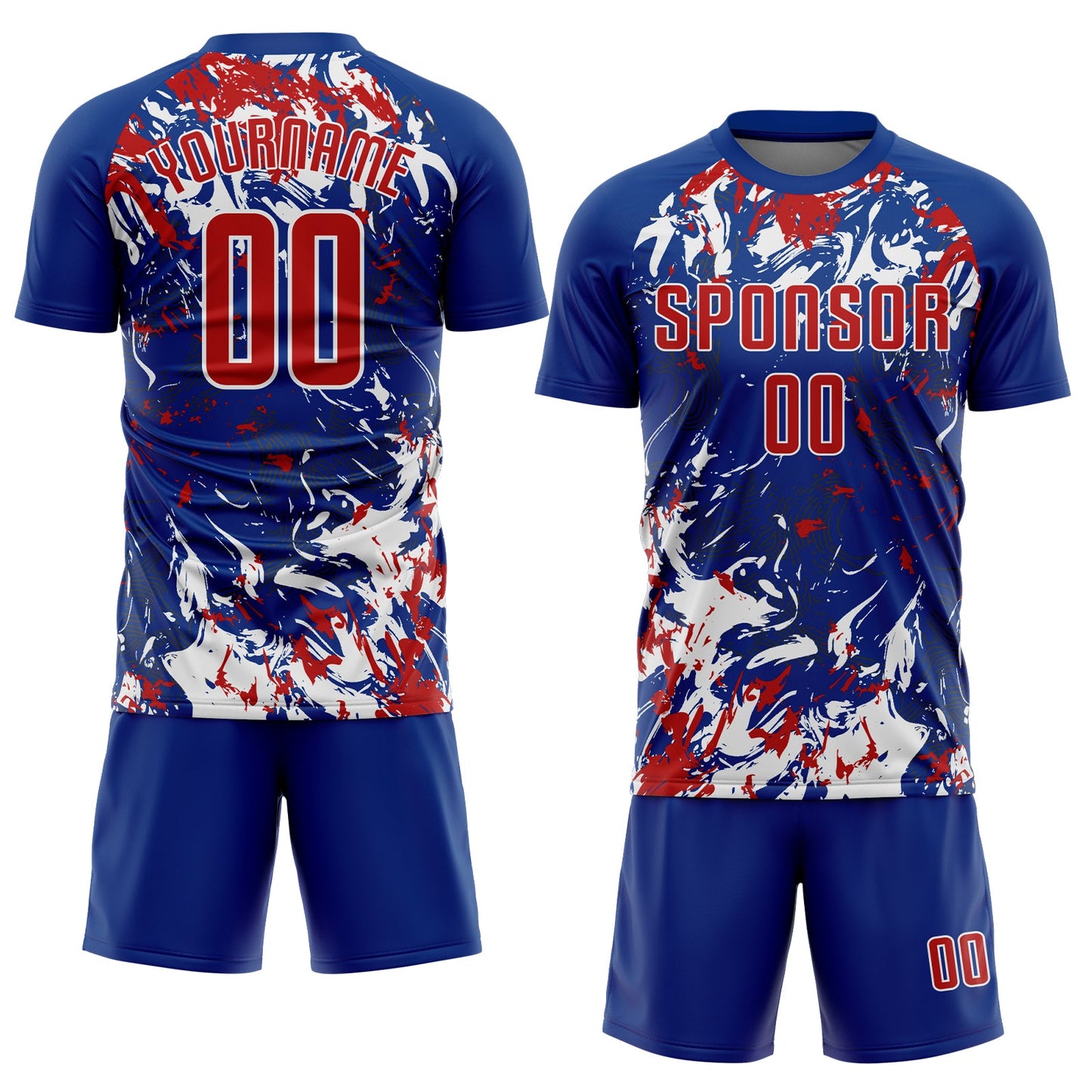 Custom Royal Red-White Fluid Art Splash Sublimation Soccer Uniform Jersey view 2