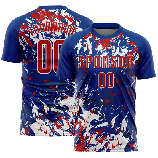 Custom Royal Red-White Fluid Art Splash Sublimation Soccer Uniform Jersey - Main View