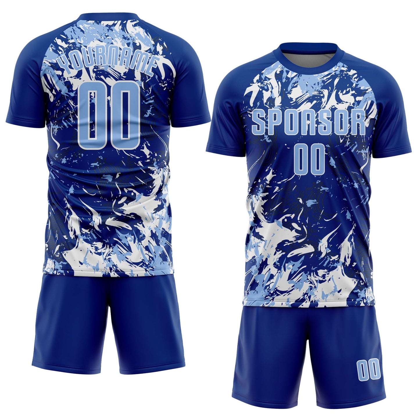 Custom Royal Light Blue-White Fluid Art Splash Sublimation Soccer Uniform Jersey view 2