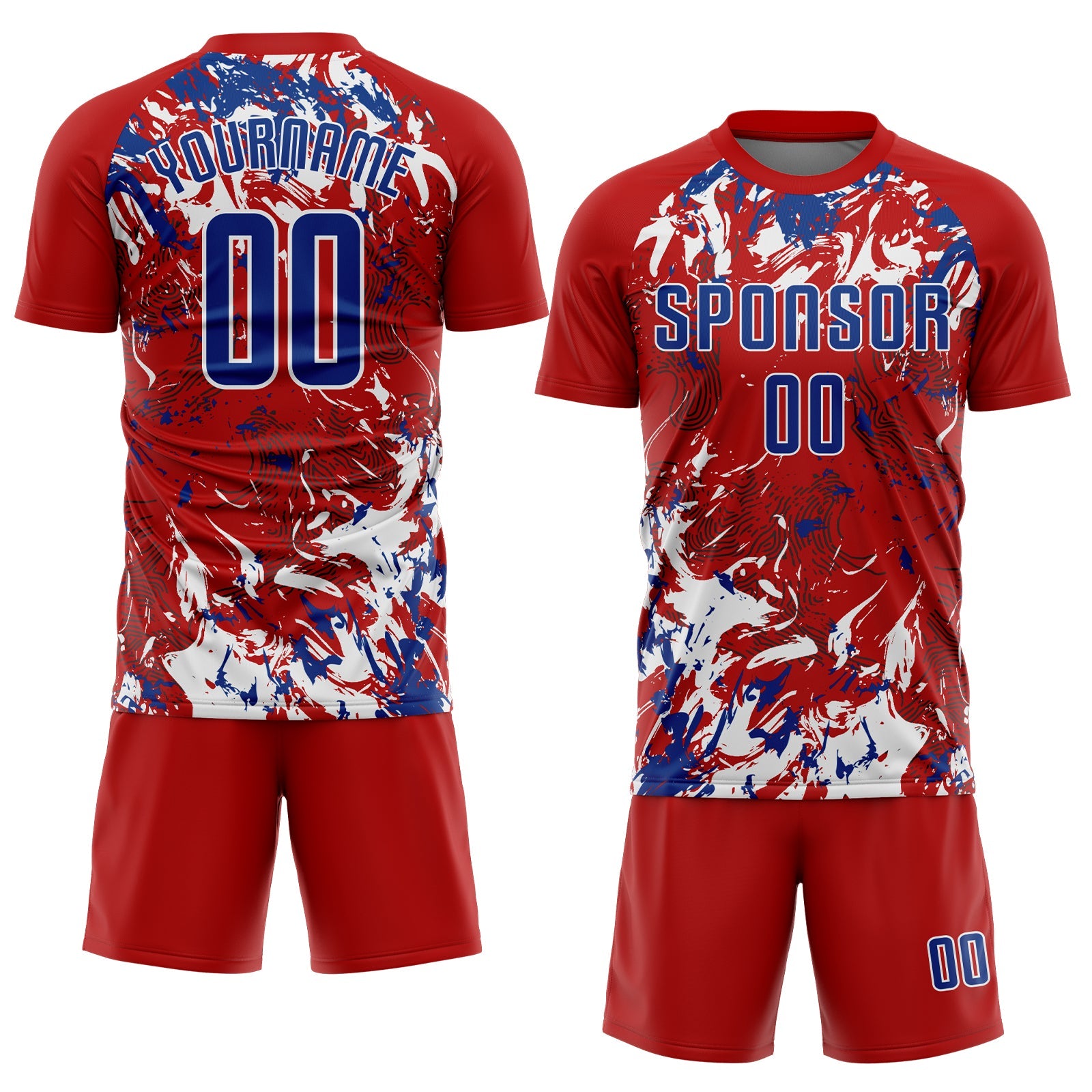 Custom Red Royal-White Fluid Art Splash Sublimation Soccer Uniform Jersey view 2