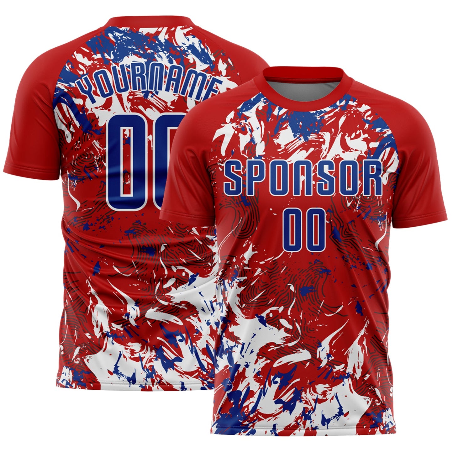 Custom Red Royal-White Fluid Art Splash Sublimation Soccer Uniform Jersey - Main View