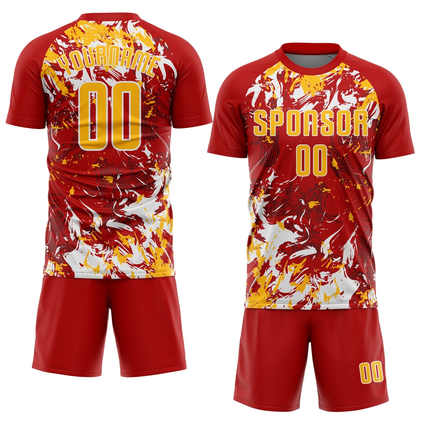 Custom Red Gold-White Fluid Art Splash Sublimation Soccer Uniform Jersey view 2