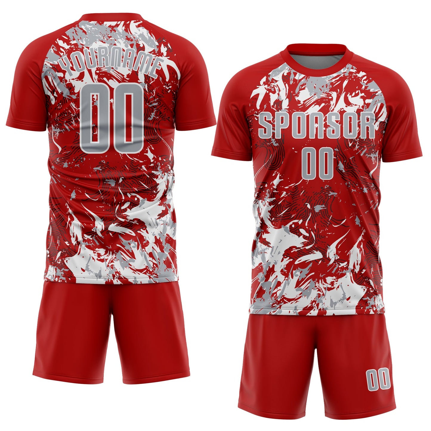 Custom Red Gray-White Fluid Art Splash Sublimation Soccer Uniform Jersey view 2