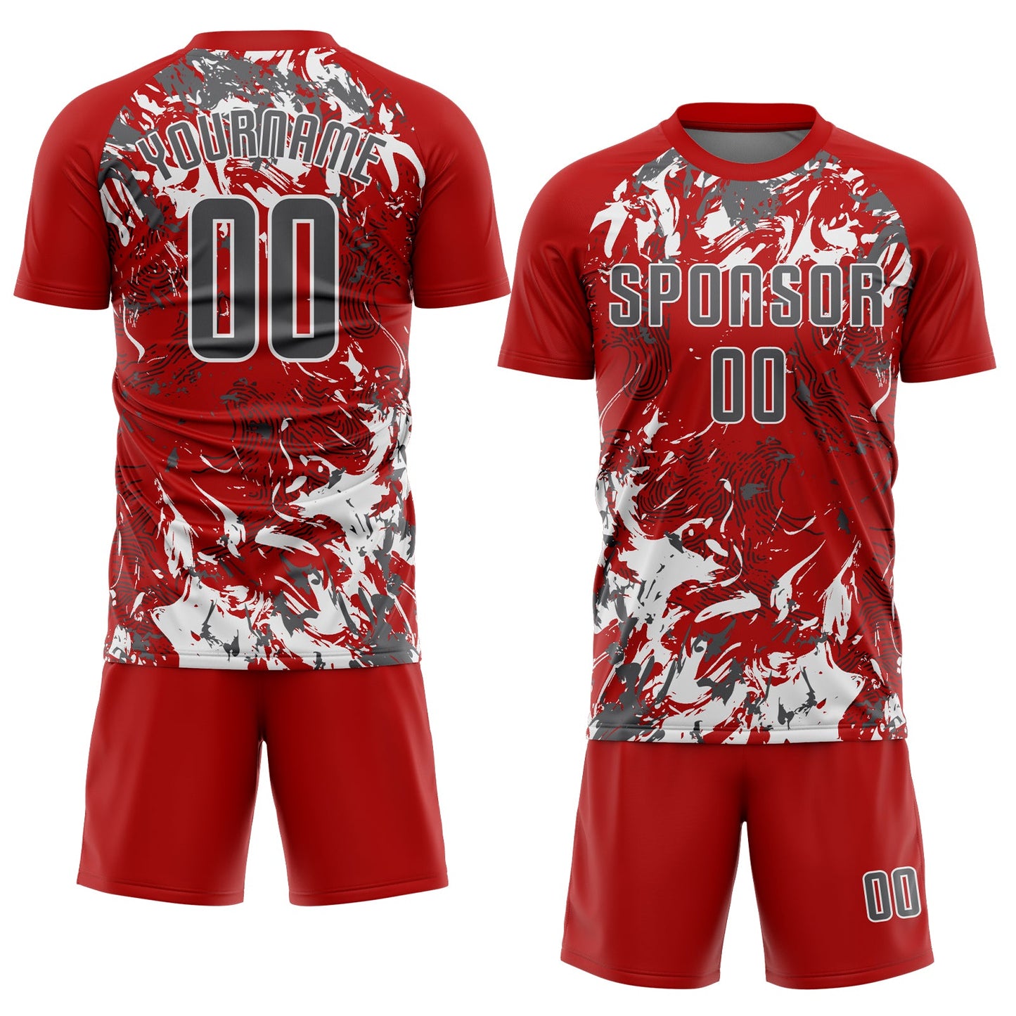 Custom Red Steel Gray-White Fluid Art Splash Sublimation Soccer Uniform Jersey view 2