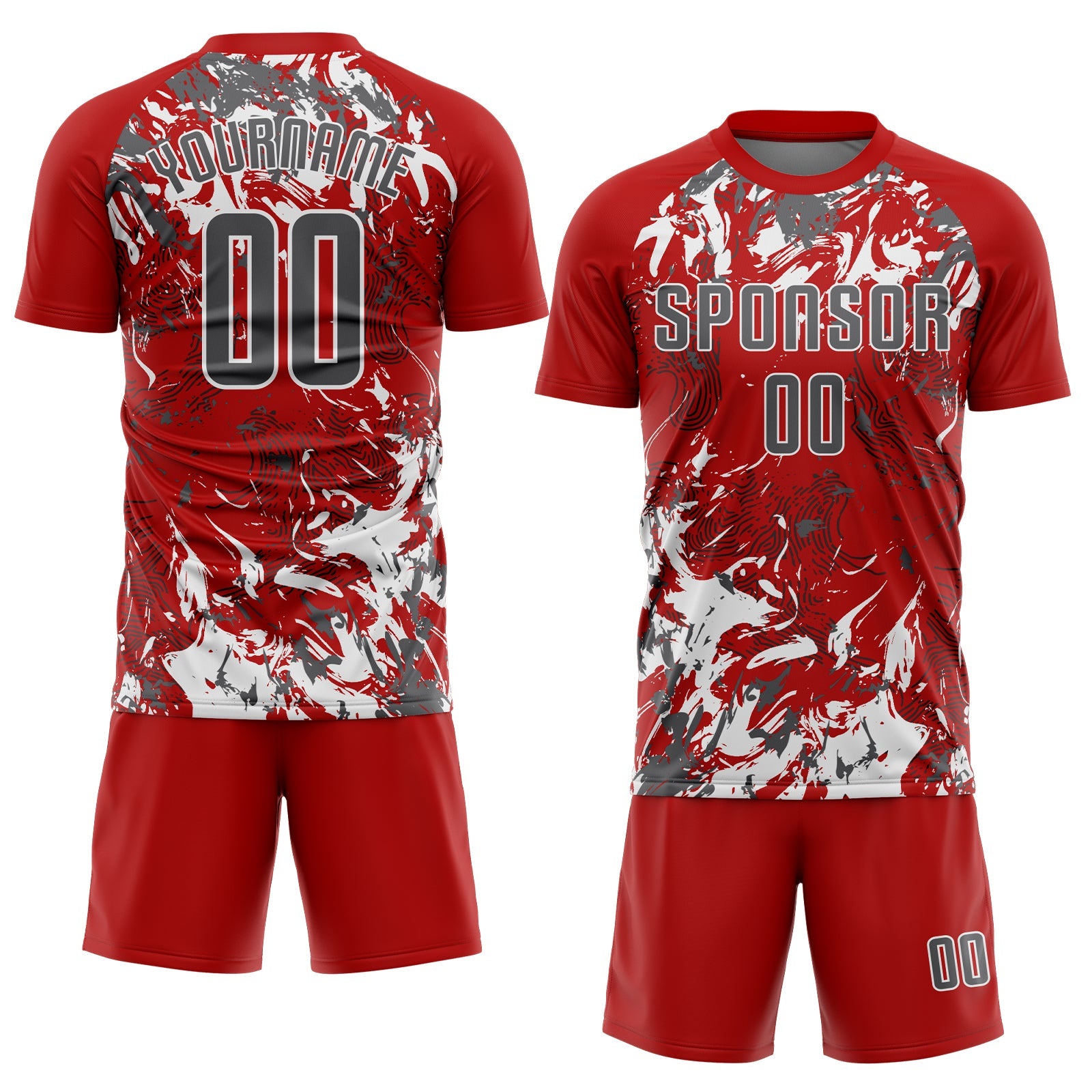Custom Red Steel Gray-White Fluid Art Splash Sublimation Soccer Uniform Jersey view 2