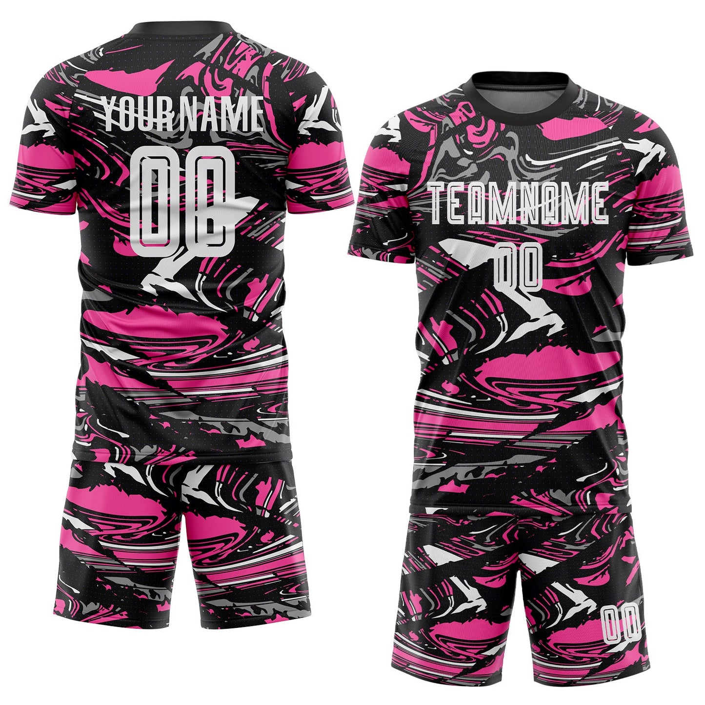 Custom Figure White Black-Pink Fluid Art Splash Sublimation Soccer Uniform Jersey view 2