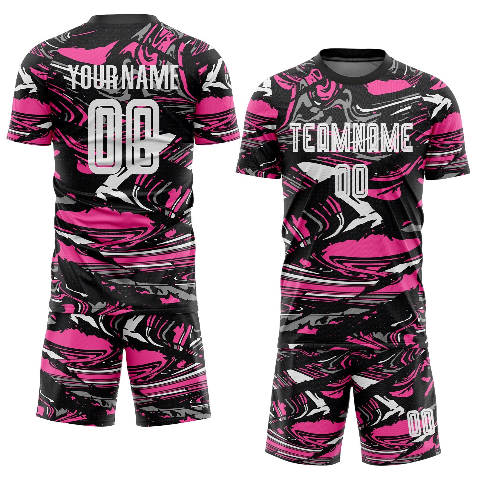 Custom Figure White Black-Pink Fluid Art Splash Sublimation Soccer Uniform Jersey view 2