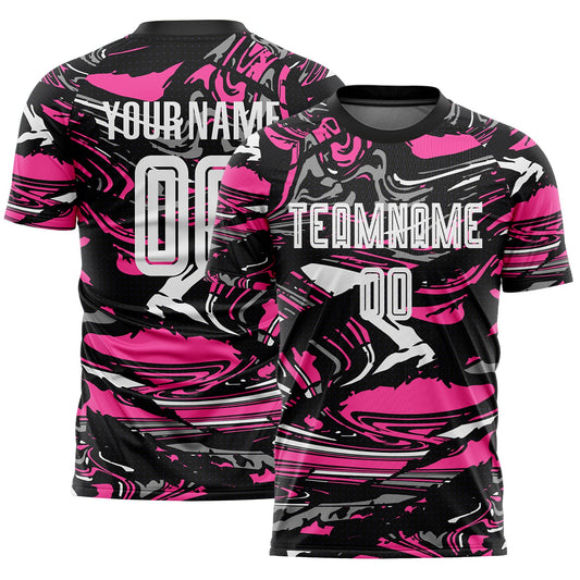 Custom Figure White Black-Pink Fluid Art Splash Sublimation Soccer Uniform Jersey - Main View