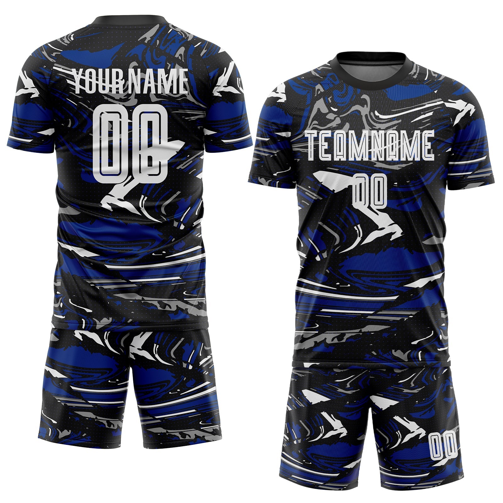 Custom Figure White Black-Royal Fluid Art Splash Sublimation Soccer Uniform Jersey view 2