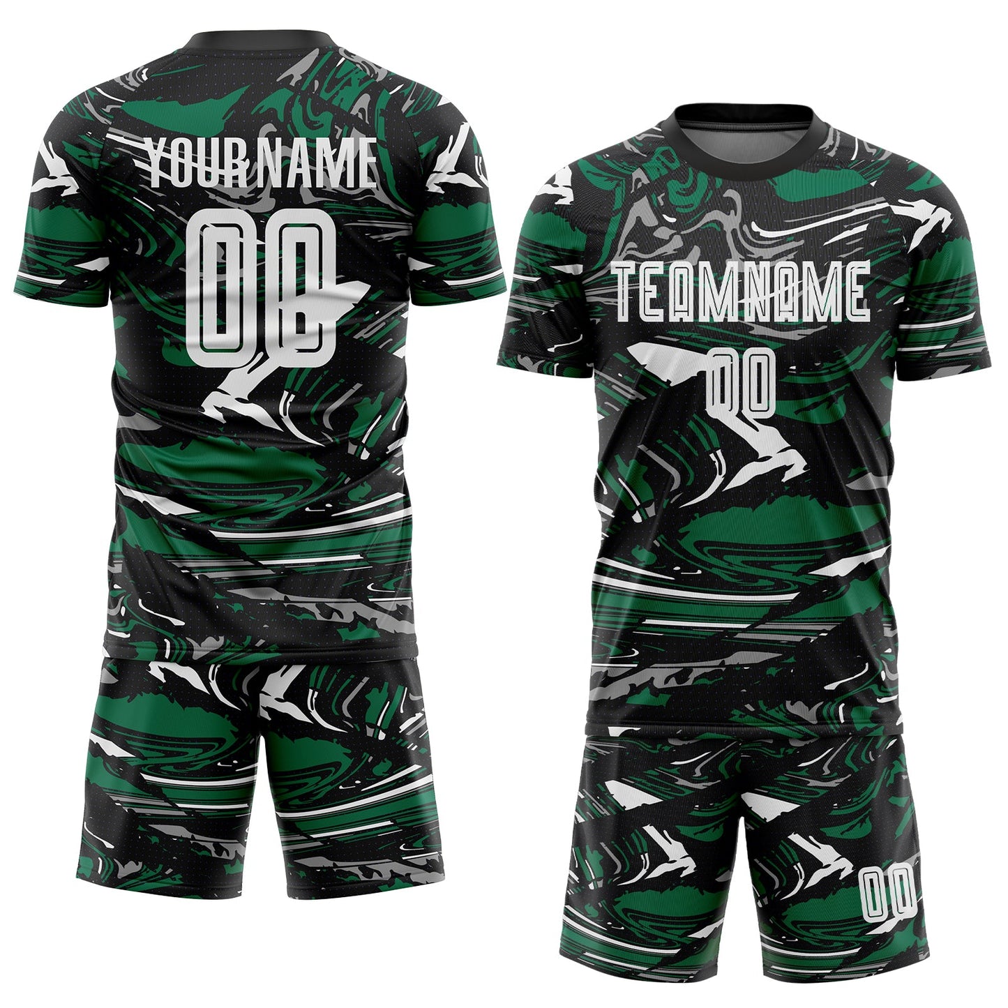 Custom Figure White Black-Kelly Green Fluid Art Splash Sublimation Soccer Uniform Jersey view 2