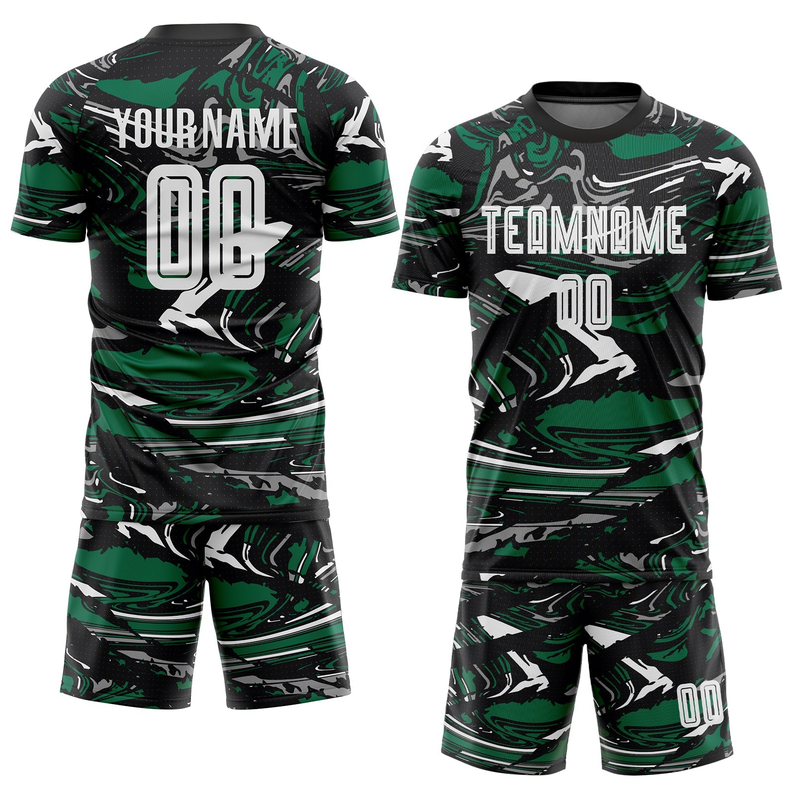 Custom Figure White Black-Kelly Green Fluid Art Splash Sublimation Soccer Uniform Jersey view 2