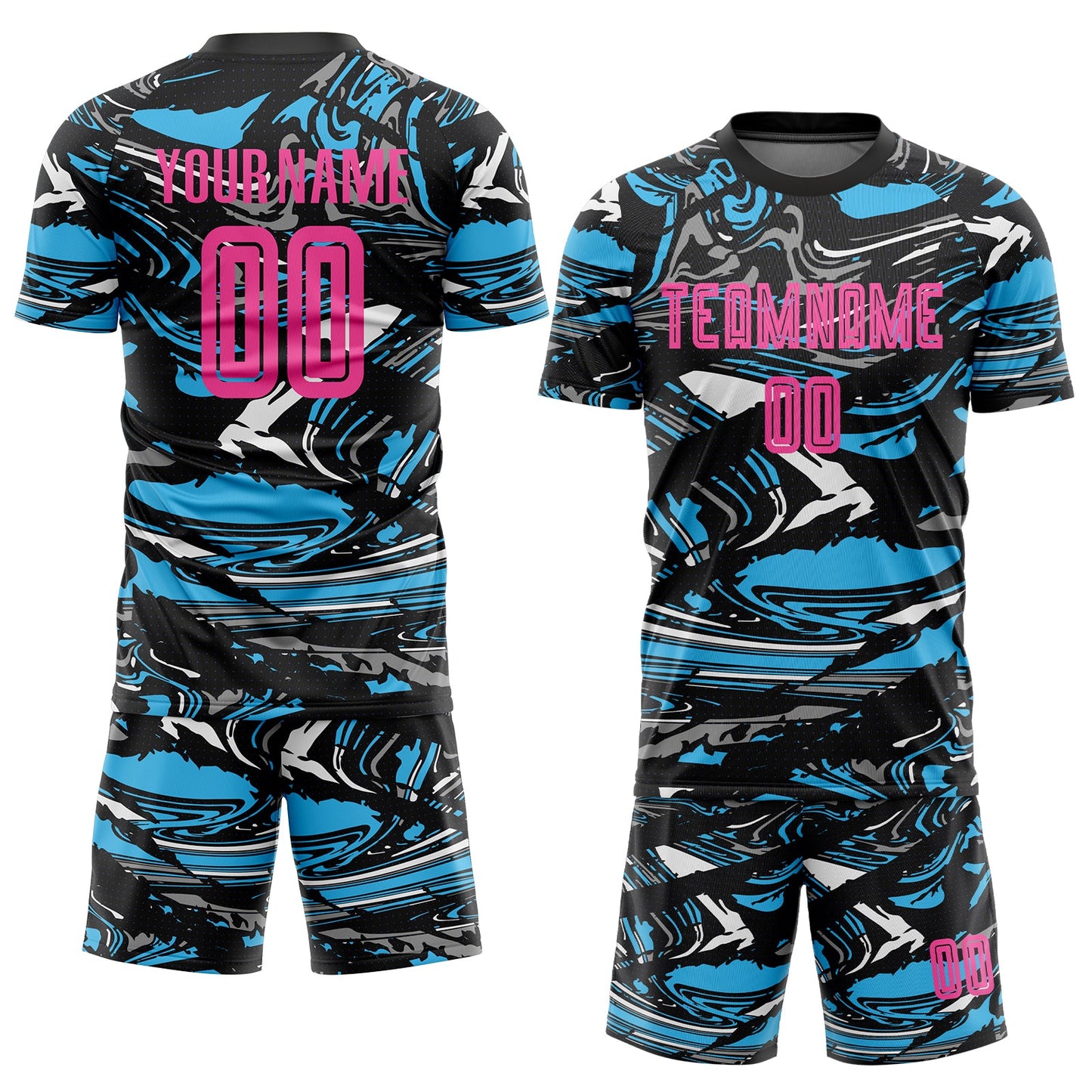 Custom Figure Pink Black-Sky Blue Fluid Art Splash Sublimation Soccer Uniform Jersey view 2